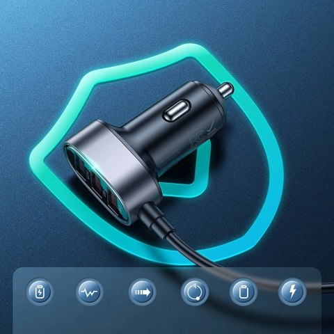 Joyroom szybka ładowarka samochodowa z przedłużaczem 45W 5xUSB-A czarna (JR-CL03 Pro) Joyroom szybka ładowarka samochodowa z przedłużaczem 45W 5xUSB-A czarna (JR-CL03 Pro)
