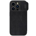 Skórzane etui z klapką osłoną aparatu do iPhone 15 Pro Max Nillkin Qin Pro Leather - czarne