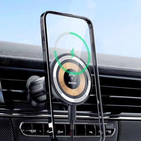 Uchwyt magnetyczny z ładowarką indukcyjną MagSafe na kratkę wentylacyjną 15W Dudao F12MAX - czarna Uchwyt magnetyczny z ładowarką indukcyjną MagSafe na kratkę wentylacyjną 15W Dudao F12MAX - czarna