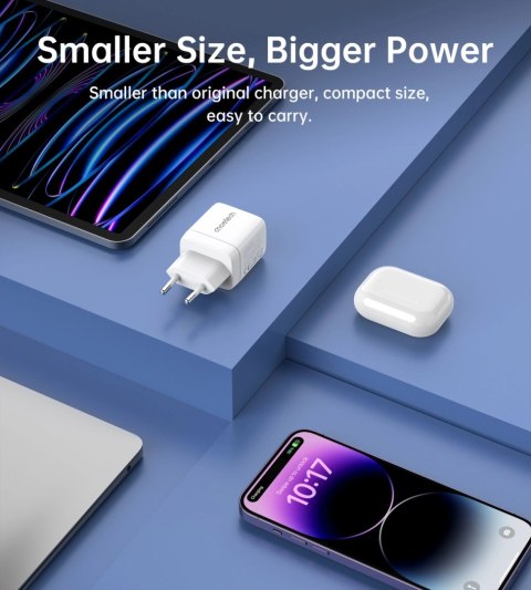 Ładowarka sieciowa GaN Choetech PD6051 2x USB-C PD 35W z wyświetlaczem - biała Ładowarka sieciowa GaN Choetech PD6051 2x USB-C PD 35W z wyświetlaczem - biała