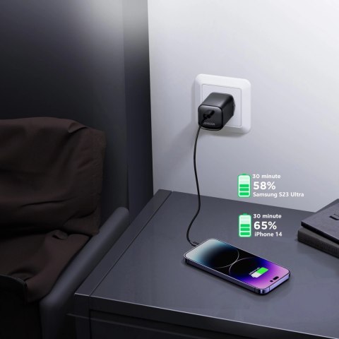 Ładowarka sieciowa Joyroom JR-TCF07EU Speed Series 30W USB-C PD/QC/AFC/FCP - czarna Ładowarka sieciowa Joyroom JR-TCF07EU Speed Series 30W USB-C PD/QC/AFC/FCP - czarna