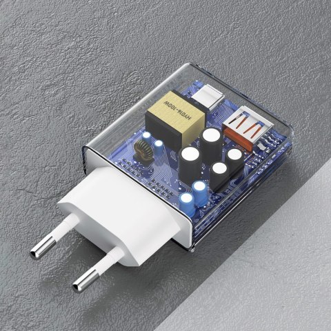 Ładowarka sieciowa GaN Dudao A30EUL 30W USB-A / USB-C + kabel USB-C - Lightning - biała Ładowarka sieciowa GaN Dudao A30EUL 30W USB-A / USB-C + kabel USB-C - Lightning - biała