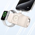 Mini powerbank Wozinsky WF16-YCS 5000mAh 15W USB-C z wbudowanym kablem USB-C i ładowarką do Apple Watch - beżowy
