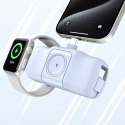 Mini powerbank Wozinsky WF16-YCS 5000mAh 15W USB-C z wbudowanym kablem USB-C i ładowarką do Apple Watch - niebieski