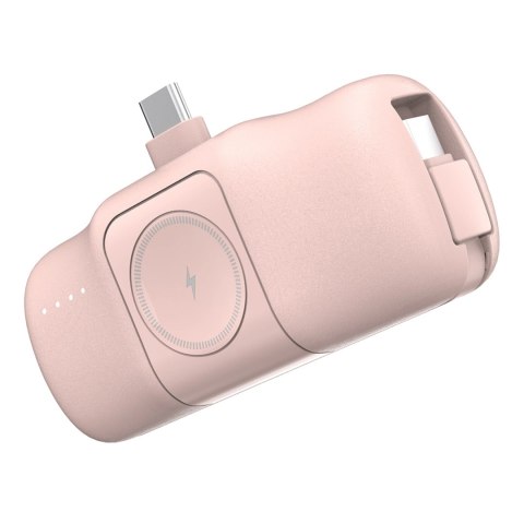 Mini powerbank Wozinsky WF16-YCS 5000mAh 15W USB-C z wbudowanym kablem USB-C i ładowarką do Apple Watch - różowy Mini powerbank Wozinsky WF16-YCS 5000mAh 15W USB-C z wbudowanym kablem USB-C i ładowarką do Apple Watch - różowy