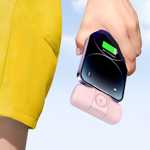 Mini powerbank Wozinsky WF16-YCS 5000mAh 15W USB-C z wbudowanym kablem USB-C i ładowarką do Apple Watch - różowy Mini powerbank Wozinsky WF16-YCS 5000mAh 15W USB-C z wbudowanym kablem USB-C i ładowarką do Apple Watch - różowy