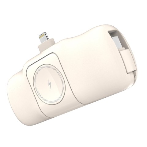 Mini powerbank Wozinsky WF16-YLS 5000mAh 15W Lightning z wbudowanym kablem USB-C i ładowarką do Apple Watch - beżowy Mini powerbank Wozinsky WF16-YLS 5000mAh 15W Lightning z wbudowanym kablem USB-C i ładowarką do Apple Watch - beżowy