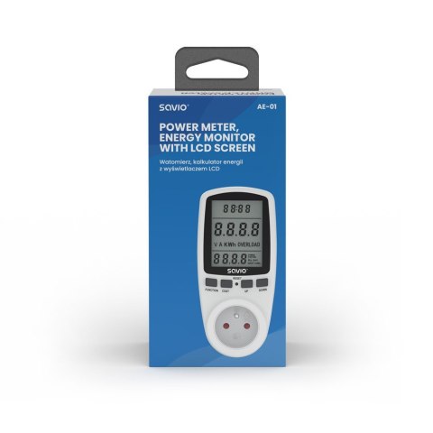 Watomierz, kalkulator energii z wyświetlaczem LCD, 16A, 3680W, AE-01 Watomierz, kalkulator energii z wyświetlaczem LCD, 16A, 3680W, AE-01