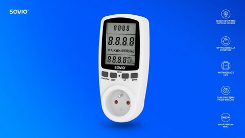 Watomierz, kalkulator energii z wyświetlaczem LCD, 16A, 3680W, AE-01 Watomierz, kalkulator energii z wyświetlaczem LCD, 16A, 3680W, AE-01