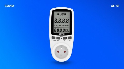 Watomierz, kalkulator energii z wyświetlaczem LCD, 16A, 3680W, AE-01 Watomierz, kalkulator energii z wyświetlaczem LCD, 16A, 3680W, AE-01