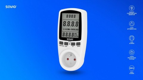 Watomierz, kalkulator energii z wyświetlaczem LCD, 16A, 3680W, AE-01 Watomierz, kalkulator energii z wyświetlaczem LCD, 16A, 3680W, AE-01