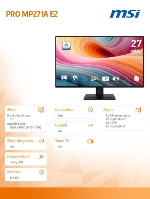Monitor PRO MP271A E2 27 cali LED/FLAT/FHD/120Hz/czarny Monitor PRO MP271A E2 27 cali LED/FLAT/FHD/120Hz/czarny