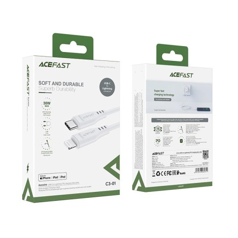 Kabel Acefast C3-01 Lightning - USB-C PD 30W 3A 480Mb/s 1,2m - biały Kabel Acefast C3-01 Lightning - USB-C PD 30W 3A 480Mb/s 1,2m - biały