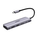 Adapter Ugreen CM195 6w1 USB-C - HDMI / 2x USB-A 3.0 / USB-C PD / czytnik SD / TF - szary