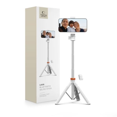 Selfie stick Tech-Protect L03S Bluetooth z pilotem, tripodem do 148cm i głowicą 180 - biały Selfie stick Tech-Protect L03S Bluetooth z pilotem, tripodem do 148cm i głowicą 180 - biały