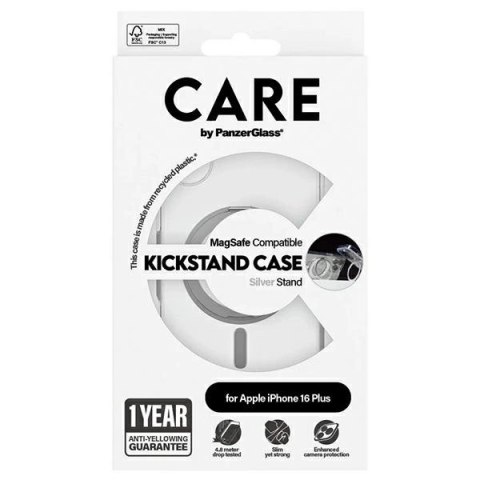 Etui CARE by PanzerGlass Feature Kickstand Case z MagSafe na iPhone 16 Plus - srebrne Etui CARE by PanzerGlass Feature Kickstand Case z MagSafe na iPhone 16 Plus - srebrne