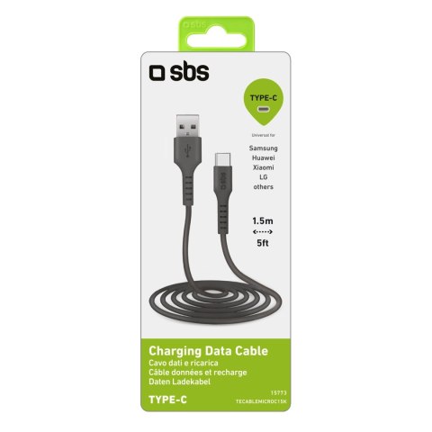 Kabel SBS TECABLEMICROC15K USB-A - USB-C 1,5m - czarny Kabel SBS TECABLEMICROC15K USB-A - USB-C 1,5m - czarny