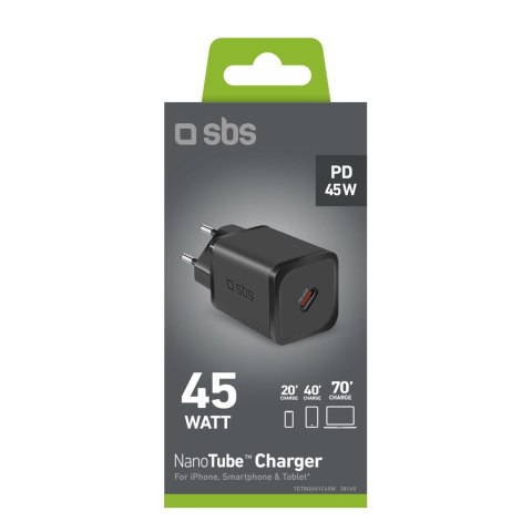 Ładowarka sieciowa SBS TETRGAN1C45W 45W GaN USB-C z Power Delivery - czarna Ładowarka sieciowa SBS TETRGAN1C45W 45W GaN USB-C z Power Delivery - czarna
