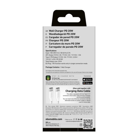 Ładowarka sieciowa SBS TETRPD20W 20W USB-A USB-C z Power Delivery - biała Ładowarka sieciowa SBS TETRPD20W 20W USB-A USB-C z Power Delivery - biała