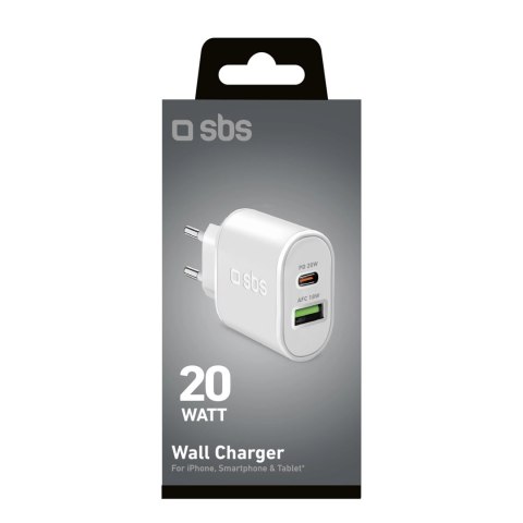 Ładowarka sieciowa SBS TETRPD20W 20W USB-A USB-C z Power Delivery - biała Ładowarka sieciowa SBS TETRPD20W 20W USB-A USB-C z Power Delivery - biała