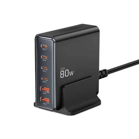 Stacja ładująca Tech-protect DC80W-GAN 6-PORT PD80W/QC3.0 - czarne Stacja ładująca Tech-protect DC80W-GAN 6-PORT PD80W/QC3.0 - czarne