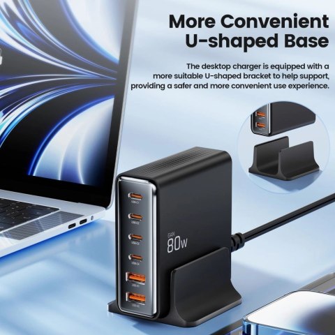 Stacja ładująca Tech-protect DC80W-GAN 6-PORT PD80W/QC3.0 - czarne Stacja ładująca Tech-protect DC80W-GAN 6-PORT PD80W/QC3.0 - czarne