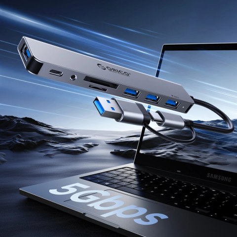 Hub USB-A/USB-C Orico YSA8-U3 stacja dokująca 3x USB-A 2.0 + 1x USB-A 3.0 + 1x USB-C 2.0 + 1x 3,5mm audio + 2x TF&SD - szary Hub USB-A/USB-C Orico YSA8-U3 stacja dokująca 3x USB-A 2.0 + 1x USB-A 3.0 + 1x USB-C 2.0 + 1x 3,5mm audio + 2x TF&SD - szary