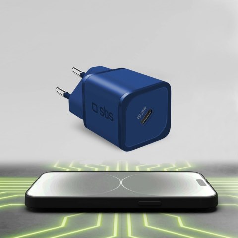 Ładowarka sieciowa SBS TETRGAN1C20B 20W GaN z Power Delivery - niebieska Ładowarka sieciowa SBS TETRGAN1C20B 20W GaN z Power Delivery - niebieska