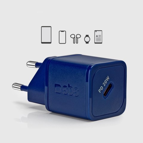 Ładowarka sieciowa SBS TETRGAN1C20B 20W GaN z Power Delivery - niebieska Ładowarka sieciowa SBS TETRGAN1C20B 20W GaN z Power Delivery - niebieska