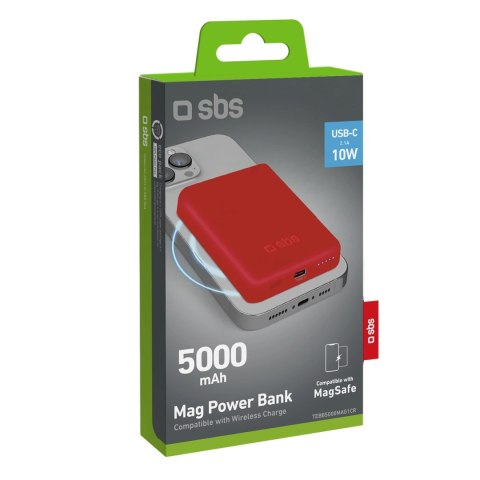 Powerbank SBS TEBB5000MAG1CR 5000 mAh kompatybilny z MagSafe - czerwony Powerbank SBS TEBB5000MAG1CR 5000 mAh kompatybilny z MagSafe - czerwony