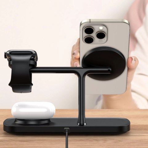Ładowarka bezprzewodowa Tech-Protect QI15W-A45 3w1 z MagSafe do urządzeń Apple - czarna Ładowarka bezprzewodowa Tech-Protect QI15W-A45 3w1 z MagSafe do urządzeń Apple - czarna