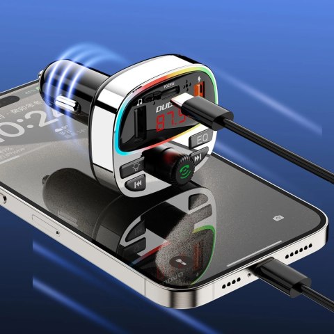 Transmiter Dudao R2PRO+ z portami ładowania PD25W Bluetooth 5.3 RGB - czarno-srebrny Transmiter Dudao R2PRO+ z portami ładowania PD25W Bluetooth 5.3 RGB - czarno-srebrny