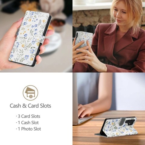 Etui Tech-Protect Wallet na Samsung Galaxy S25 - stokrotki z liśćmi Etui Tech-Protect Wallet na Samsung Galaxy S25 - stokrotki z liśćmi