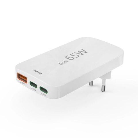 Ładowarka Hama GaN 65W 2x USB-C 1x USB-A składana - biała Ładowarka Hama GaN 65W 2x USB-C 1x USB-A składana - biała