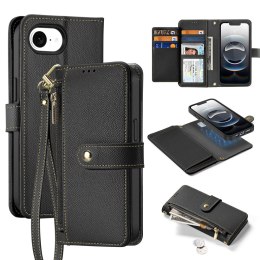 Etui skórzane Dux Ducis Lawa na iPhone 16e z odłączanym portfelem magnetycznym - czarne