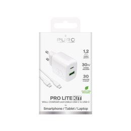 Ładowarka sieciowa Puro PROLITE 30W USB-A / USB-C + kabel USB-C - USB-C 1.2m - biała