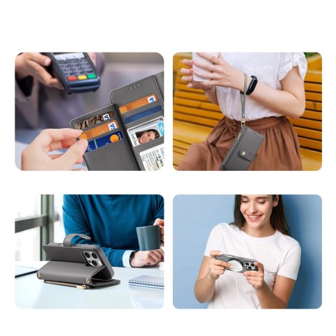 Etui skórzane Dux Ducis Lawa na iPhone 16 Pro Max z odłączanym portfelem magnetycznym - szare Etui skórzane Dux Ducis Lawa na iPhone 16 Pro Max z odłączanym portfelem magnetycznym - szare