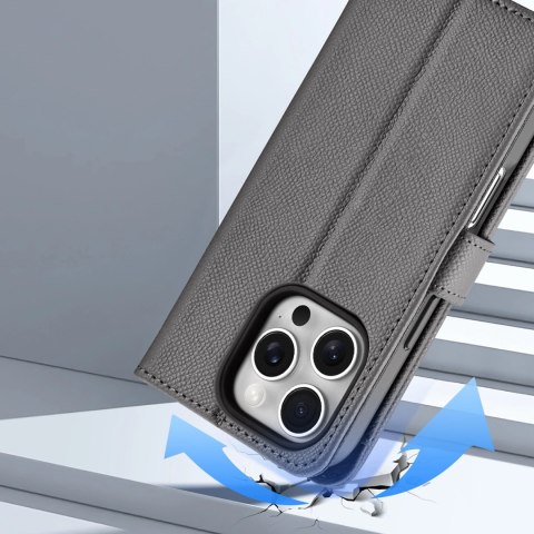 Etui skórzane Dux Ducis Lawa na iPhone 16 Pro Max z odłączanym portfelem magnetycznym - szare Etui skórzane Dux Ducis Lawa na iPhone 16 Pro Max z odłączanym portfelem magnetycznym - szare