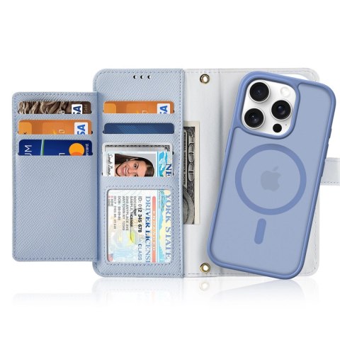 Etui skórzane Dux Ducis Lawa na iPhone 16 Pro z odłączanym portfelem magnetycznym - błękitne Etui skórzane Dux Ducis Lawa na iPhone 16 Pro z odłączanym portfelem magnetycznym - błękitne