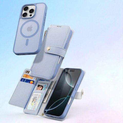 Etui skórzane Dux Ducis Lawa na iPhone 16 Pro z odłączanym portfelem magnetycznym - błękitne Etui skórzane Dux Ducis Lawa na iPhone 16 Pro z odłączanym portfelem magnetycznym - błękitne