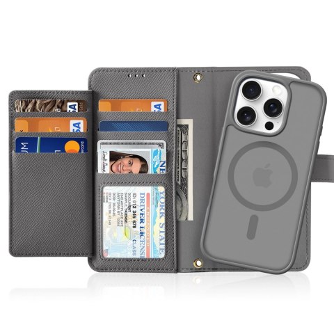 Etui skórzane Dux Ducis Lawa na iPhone 16 Pro z odłączanym portfelem magnetycznym - szare Etui skórzane Dux Ducis Lawa na iPhone 16 Pro z odłączanym portfelem magnetycznym - szare