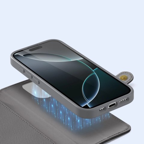 Etui skórzane Dux Ducis Lawa na iPhone 16 Pro z odłączanym portfelem magnetycznym - szare Etui skórzane Dux Ducis Lawa na iPhone 16 Pro z odłączanym portfelem magnetycznym - szare