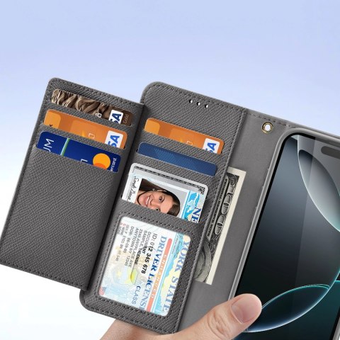 Etui skórzane Dux Ducis Lawa na iPhone 16 Pro z odłączanym portfelem magnetycznym - szare Etui skórzane Dux Ducis Lawa na iPhone 16 Pro z odłączanym portfelem magnetycznym - szare