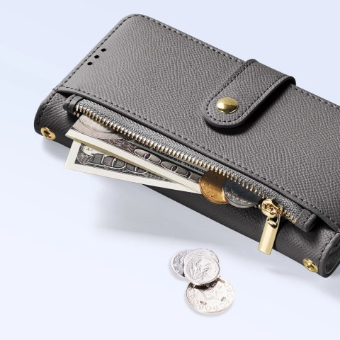 Etui skórzane Dux Ducis Lawa na iPhone 16 Pro z odłączanym portfelem magnetycznym - szare Etui skórzane Dux Ducis Lawa na iPhone 16 Pro z odłączanym portfelem magnetycznym - szare