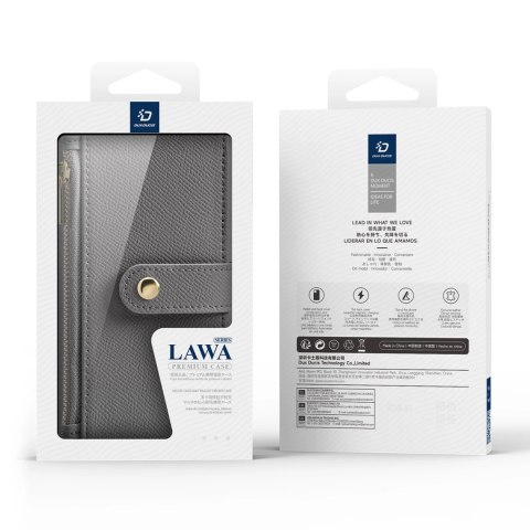 Etui skórzane Dux Ducis Lawa na iPhone 16 Pro z odłączanym portfelem magnetycznym - szare Etui skórzane Dux Ducis Lawa na iPhone 16 Pro z odłączanym portfelem magnetycznym - szare