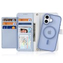 Etui skórzane Dux Ducis Lawa na iPhone 16 z odłączanym portfelem magnetycznym - błękitne