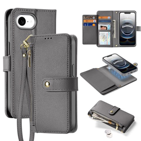 Etui skórzane Dux Ducis Lawa na iPhone 16e z odłączanym portfelem magnetycznym - szare Etui skórzane Dux Ducis Lawa na iPhone 16e z odłączanym portfelem magnetycznym - szare
