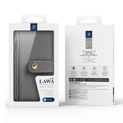 Etui skórzane Dux Ducis Lawa na iPhone 16e z odłączanym portfelem magnetycznym - szare Etui skórzane Dux Ducis Lawa na iPhone 16e z odłączanym portfelem magnetycznym - szare