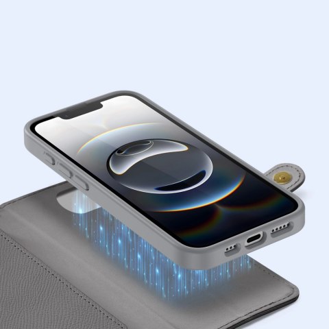 Etui skórzane Dux Ducis Lawa na iPhone 16e z odłączanym portfelem magnetycznym - szare Etui skórzane Dux Ducis Lawa na iPhone 16e z odłączanym portfelem magnetycznym - szare