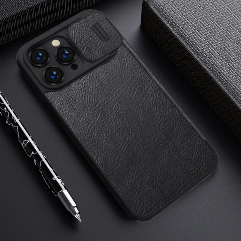 Nillkin Qin Leather Pro Case etui iPhone 14 Pro osłona na aparat kabura pokrowiec obudowa z klapką czarny Nillkin Qin Leather Pro Case etui iPhone 14 Pro osłona na aparat kabura pokrowiec obudowa z klapką czarny